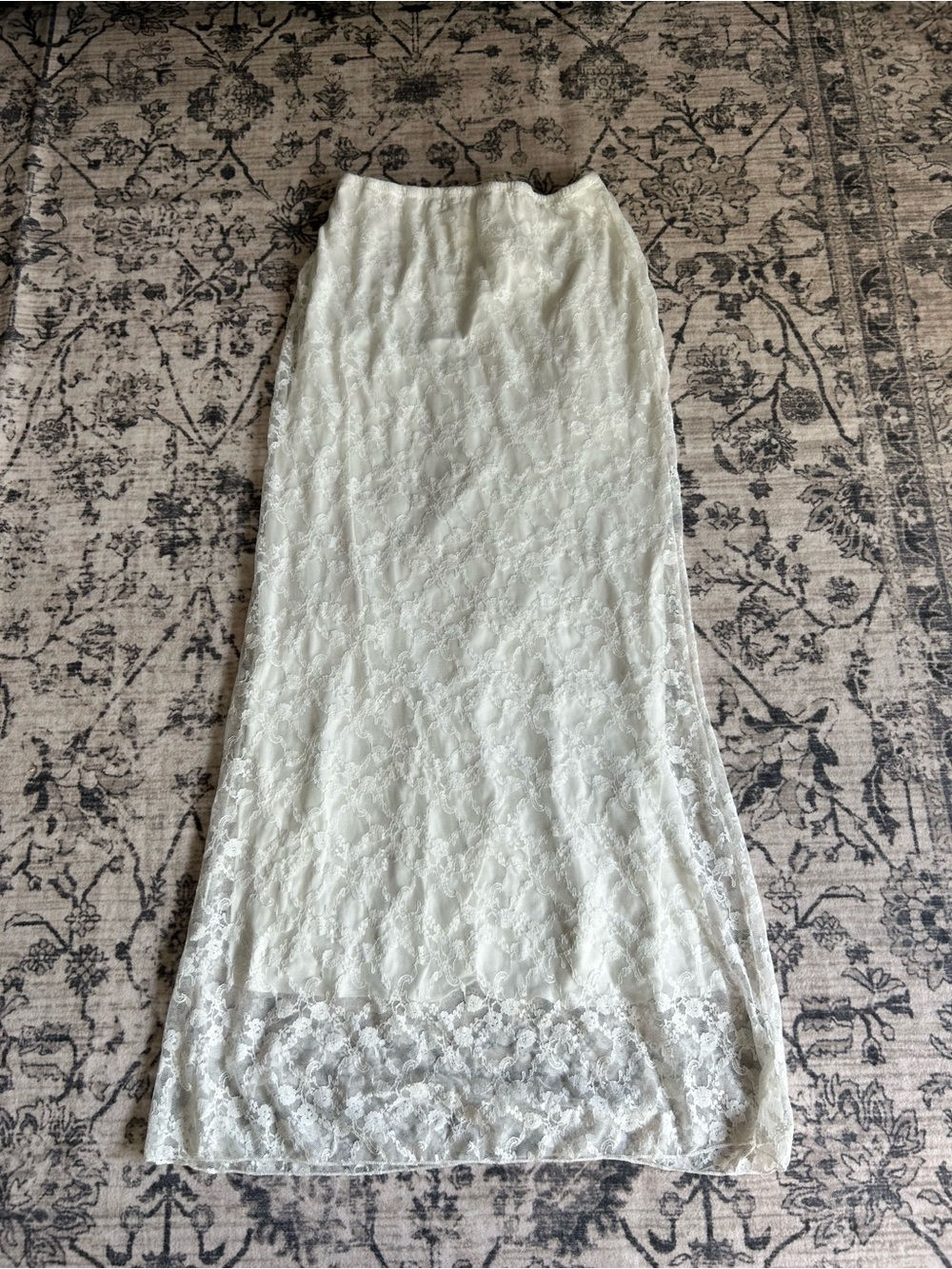 Lace Overlay White Maxi Skirt